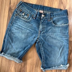 True Religion Billy Custom Distresses Denim Shorts